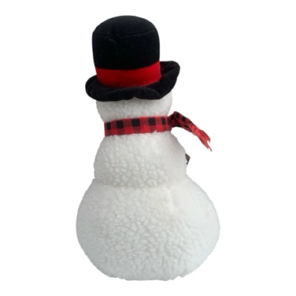 Festive Hallmark Snowman Tree Topper Plushy Figurine with Red Scarf Holding Star